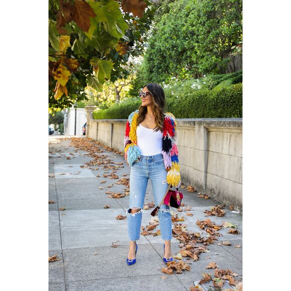 Alice + Olivia Fawn Multicolor Fringe Jacket rainbow yarn crochet size XS - Picture 12 of 12